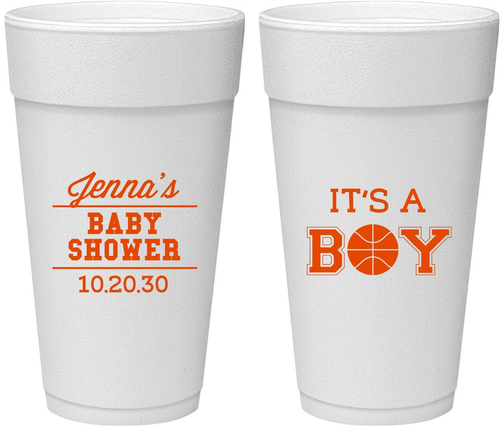 Personalized Baby Shower 24 oz Foam Cups - Basketball Its A Boy | 90144