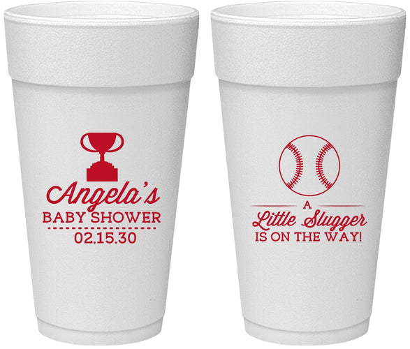 Personalized Baby Shower 24 oz Foam Cups - Baseball Little Slugger | 90145