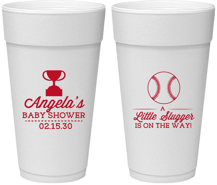 Personalized Baby Shower 24 oz Foam Cups - Baseball Little Slugger | 90145