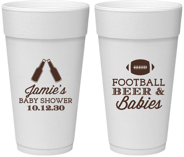 Personalized Baby Shower 24 oz Foam Cups - Football Beer Babies | 90147