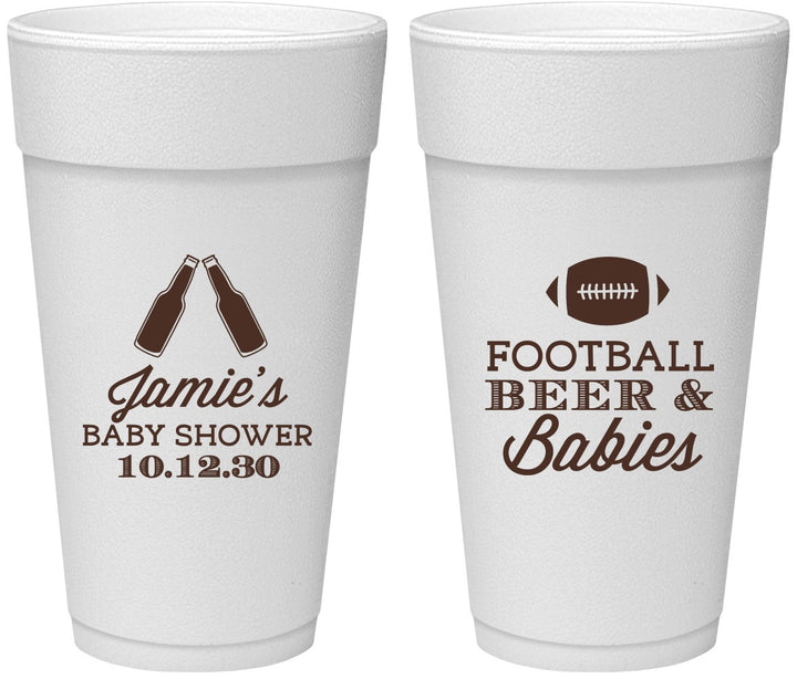 Personalized Baby Shower 24 oz Foam Cups - Football Beer Babies | 90147