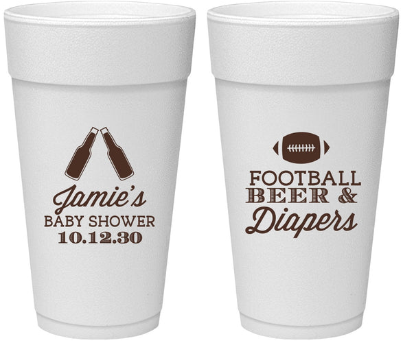 Personalized Baby Shower 24 oz Foam Cups - Football Beer Diapers | 90148
