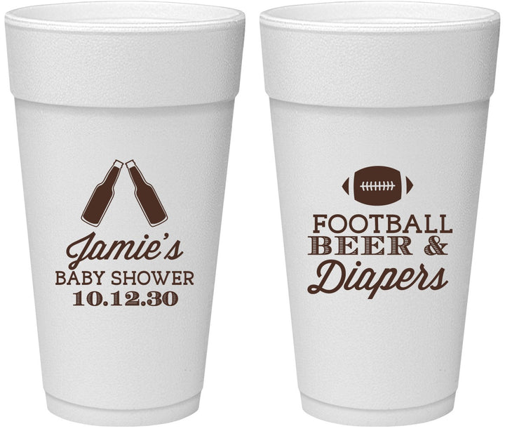 Personalized Baby Shower 24 oz Foam Cups - Football Beer Diapers | 90148