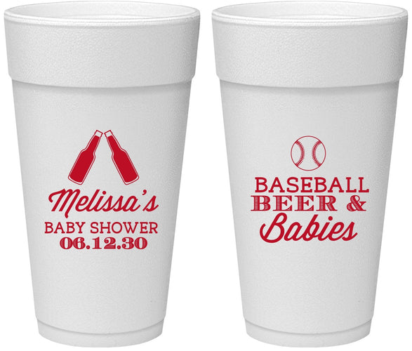 Personalized Baby Shower 24 oz Foam Cups - Baseball Beer Diapers | 90149