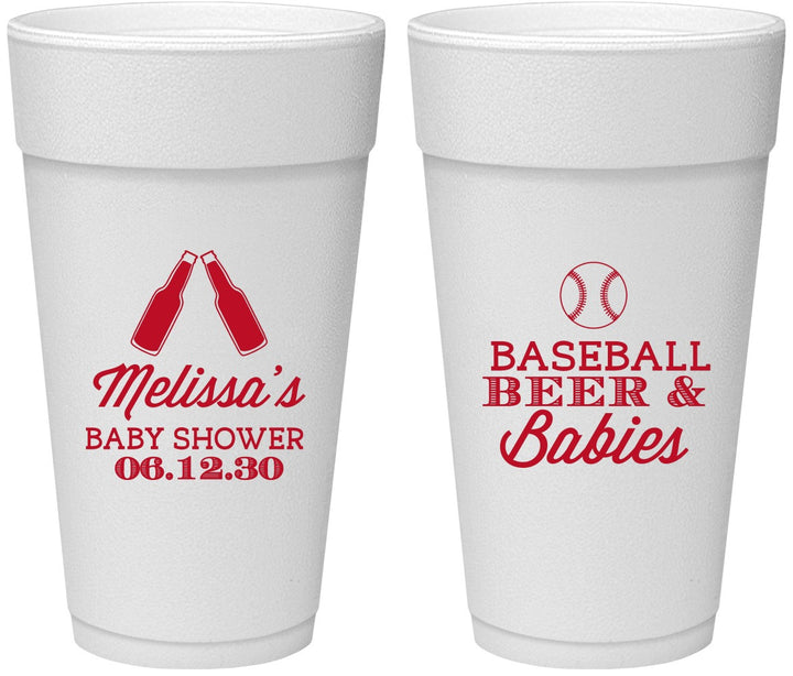 Personalized Baby Shower 24 oz Foam Cups - Baseball Beer Diapers | 90149