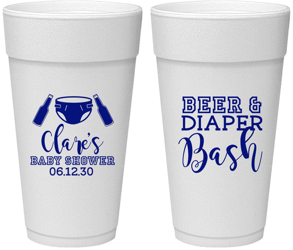 Personalized Baby Shower 24 oz Foam Cups - Beer Diapers Bash | 90151
