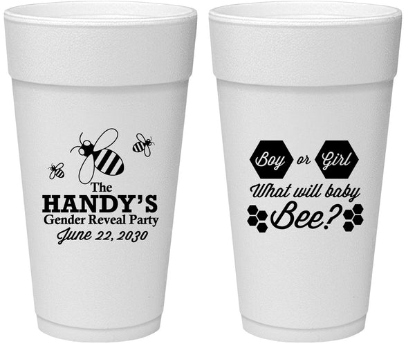 Personalized Baby Shower 24 oz Foam Cups - Gender Reveal Bee | 90152