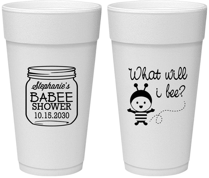Personalized Baby Shower 24 oz Foam Cups - What Will I Bee | 90156