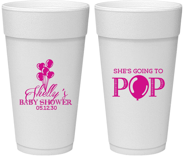 Personalized Baby Shower 24 oz Foam Cups - Shes Going To Pop | 90157