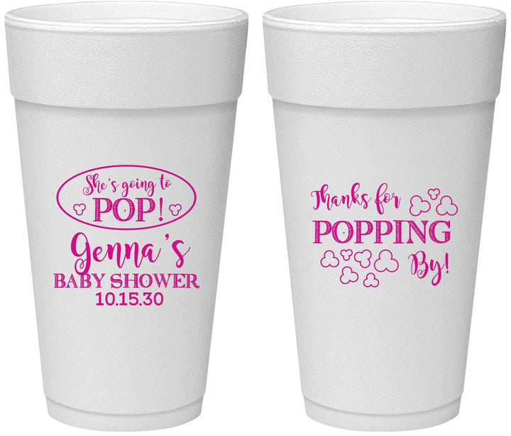 Personalized Baby Shower 24 oz Foam Cups - Popping By | 90158