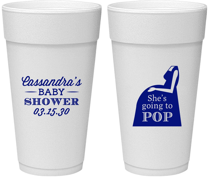 Personalized Baby Shower 24 oz Foam Cups - Shes Going To Pop | 90161