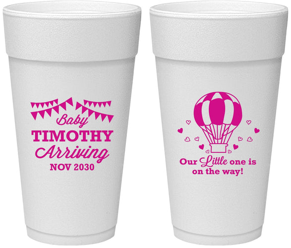 Personalized Baby Shower 24 oz Foam Cups - Hot Air Balloon | 90162