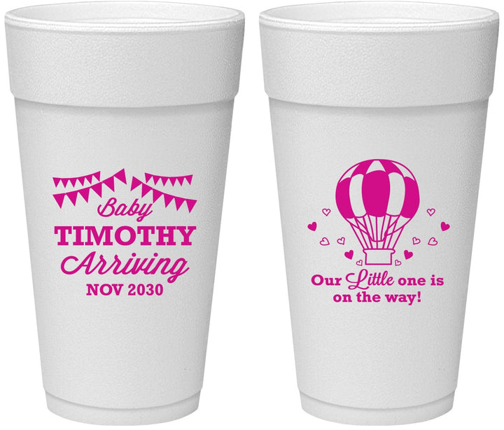 Personalized Baby Shower 24 oz Foam Cups - Hot Air Balloon | 90162