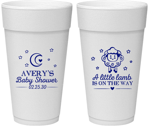 Personalized Baby Shower 24 oz Foam Cups - Little Lamb On The Way | 90167