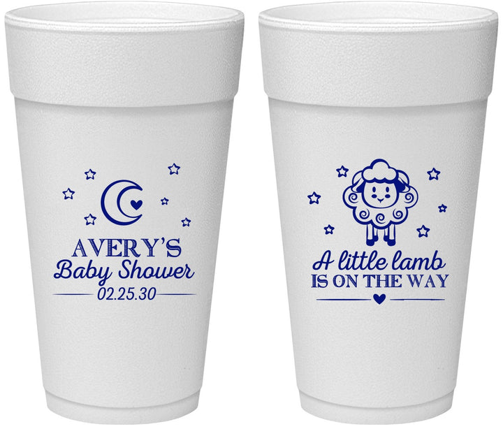 Personalized Baby Shower 24 oz Foam Cups - Little Lamb On The Way | 90167