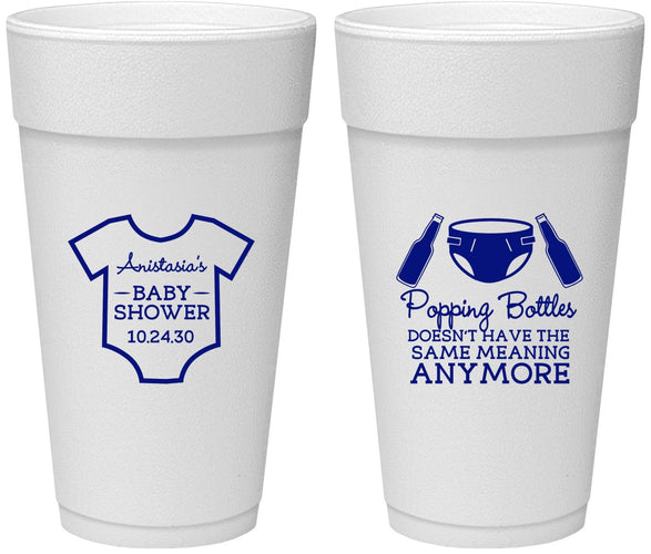 Personalized Baby Shower 24 oz Foam Cups - Popping Bottles | 90169