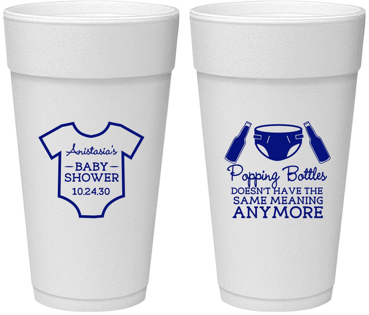 Personalized Baby Shower 24 oz Foam Cups - Popping Bottles | 90169