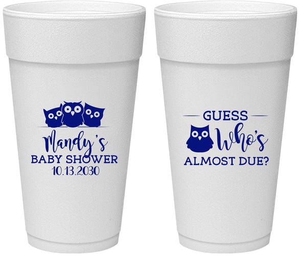 Personalized Baby Shower 24 oz Foam Cups - Owl Whos Almost Due | 90170