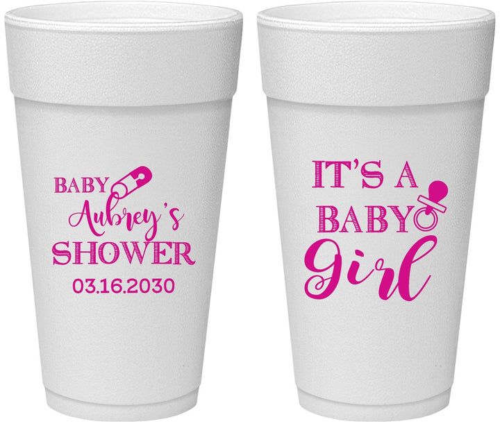 Personalized Baby Shower 24 oz Foam Cups - Baby Girl | 90171