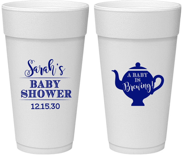 Personalized Baby Shower 24 oz Foam Cups - Baby Is Brewing | 90172