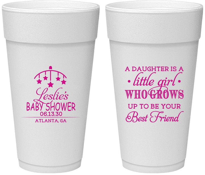 Personalized Baby Shower 24 oz Foam Cups - Little Girls Best Friend | 90173