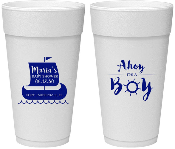 Personalized Baby Shower 24 oz Foam Cups - Ahoy It’s A Boy | 90177