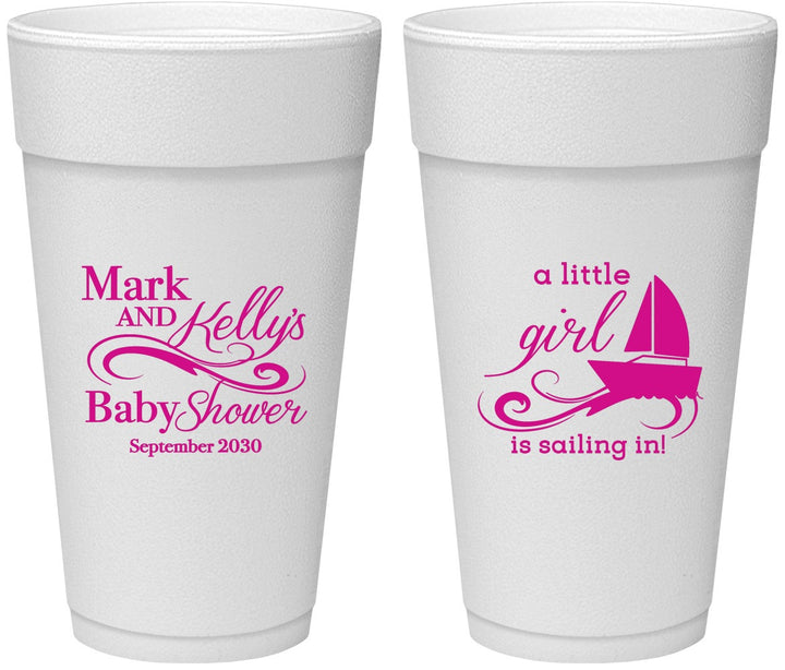 Personalized Baby Shower 24 oz Foam Cups - Sailboat | 90178
