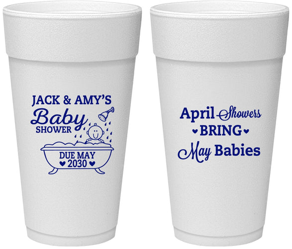 Personalized Baby Shower 24 oz Foam Cups - April Showers May Babies | 90181