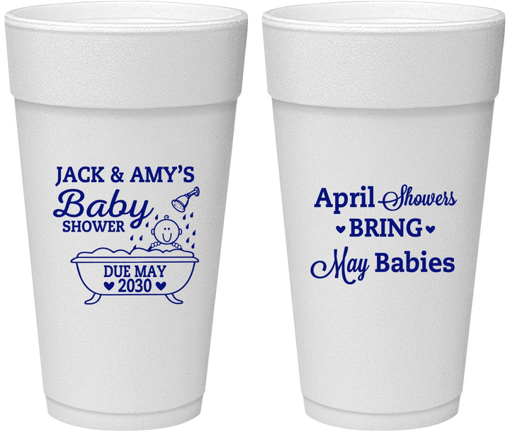 Personalized Baby Shower 24 oz Foam Cups - April Showers May Babies | 90181