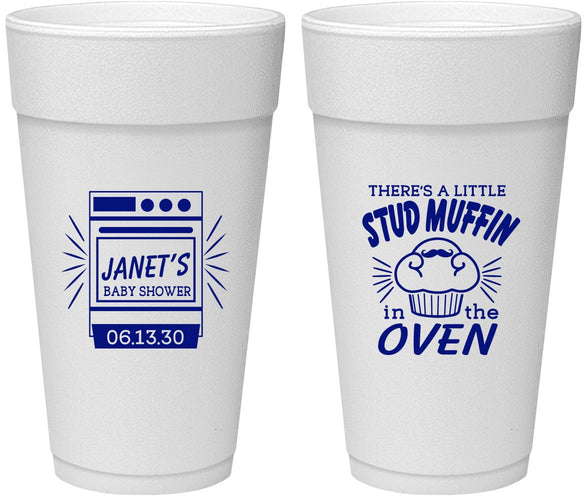 Personalized Baby Shower 24 oz Foam Cups - Stud Muffin | 90182