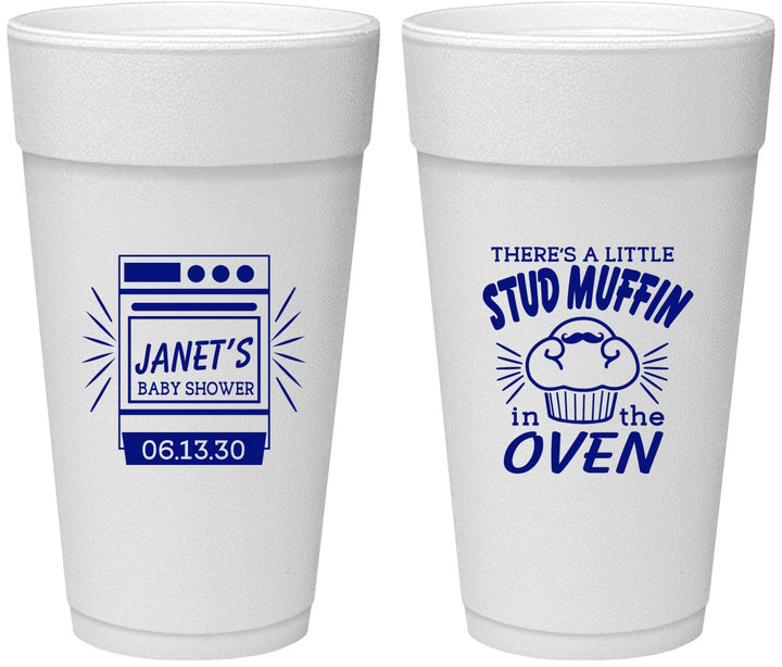 Personalized Baby Shower 24 oz Foam Cups - Stud Muffin | 90182