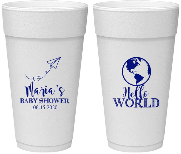 Personalized Baby Shower 24 oz Foam Cups - Hello World | 90185