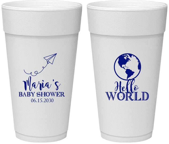 Personalized Baby Shower 24 oz Foam Cups - Hello World | 90185