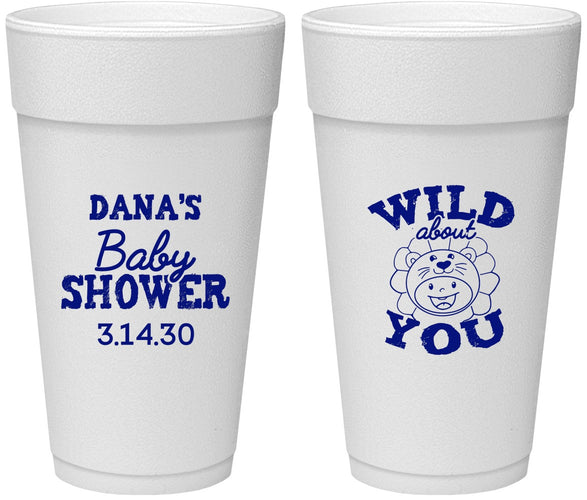 Personalized Baby Shower 24 oz Foam Cups - Lion Wild About You | 90186