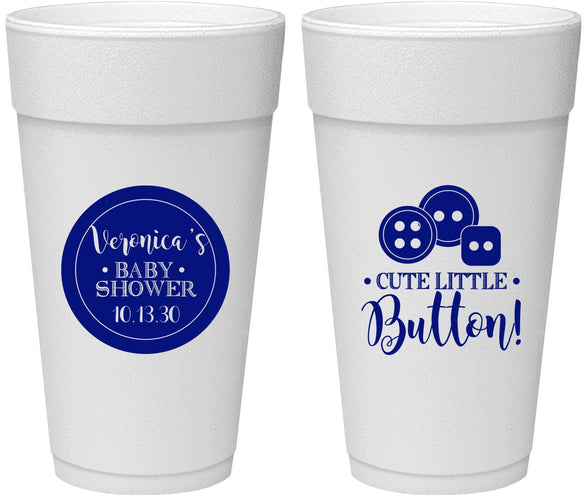 Personalized Baby Shower 24 oz Foam Cups - Cute Little Button | 90189