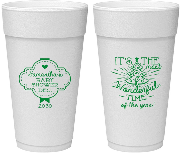 Personalized Baby Shower 24 oz Foam Cups - Christmas | 90190