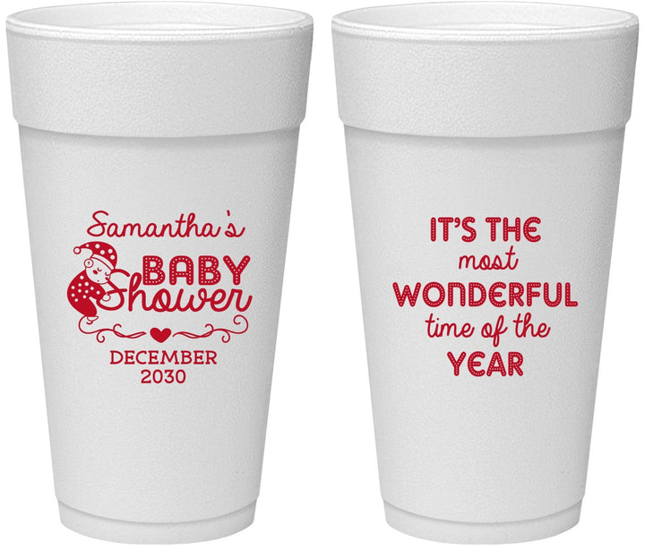 Personalized Baby Shower 24 oz Foam Cups - Christmas | 90191