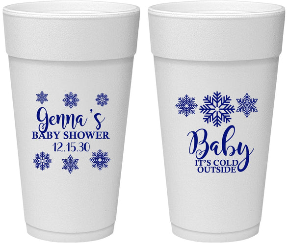 Personalized Baby Shower 24 oz Foam Cups - Christmas Snowflakes | 90192