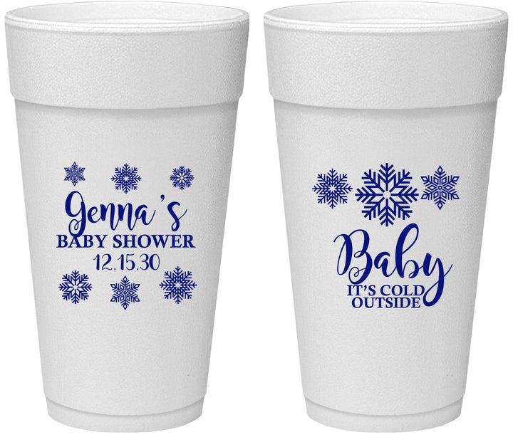 Personalized Baby Shower 24 oz Foam Cups - Christmas Snowflakes | 90192