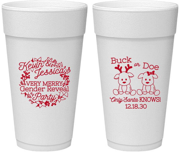 Personalized Baby Shower 24 oz Foam Cups - Christmas Gender Reveal | 90193