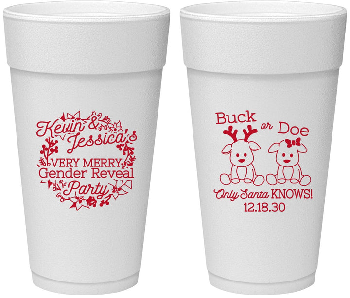 Personalized Baby Shower 24 oz Foam Cups - Christmas Gender Reveal | 90193