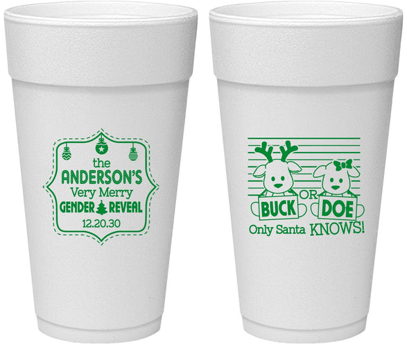 Personalized Baby Shower 24 oz Foam Cups - Christmas Gender Reveal | 90194