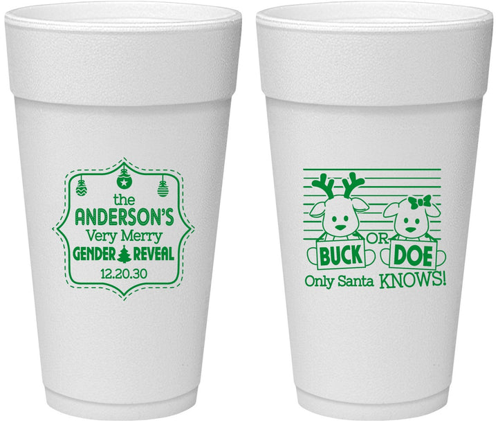 Personalized Baby Shower 24 oz Foam Cups - Christmas Gender Reveal | 90194