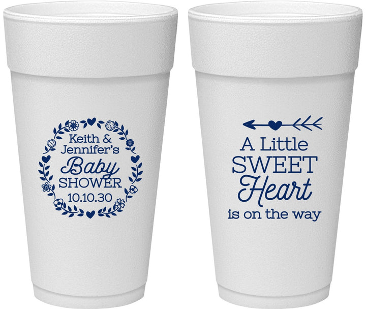Personalized Baby Shower 24 oz Foam Cups - Little Sweet Heart | 90195