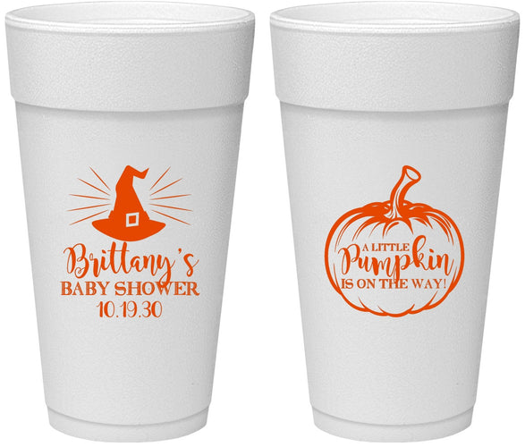 Personalized Baby Shower 24 oz Foam Cups - Little Pumpkin Halloween | 90196