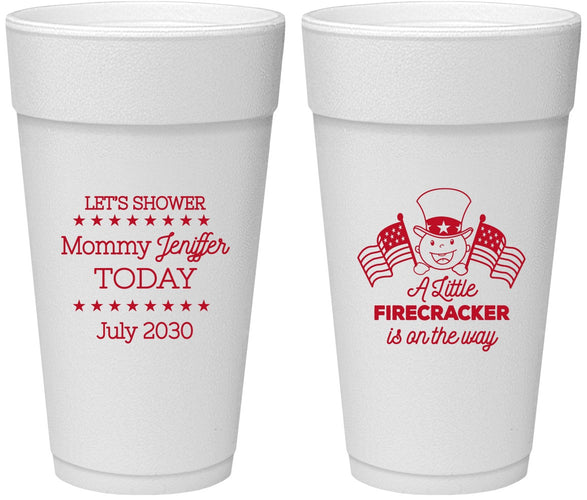 Personalized Baby Shower 24 oz Foam Cups - Little Firecracker | 90198