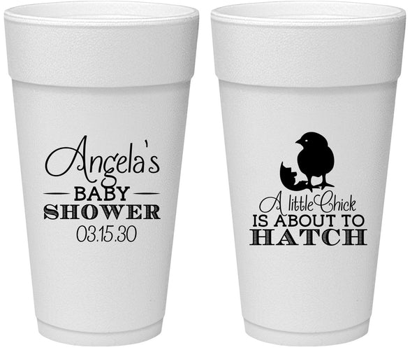 Personalized Baby Shower 24 oz Foam Cups - Chick About To Hatch | 90199
