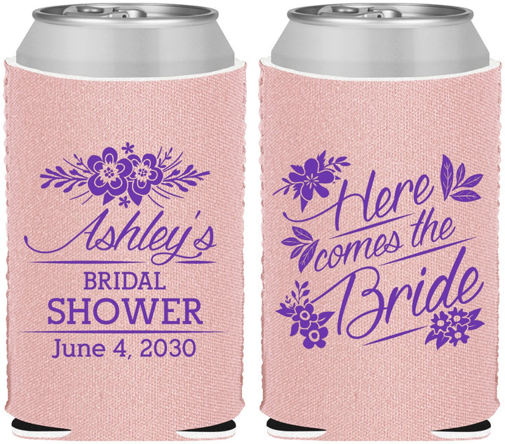 Custom Bridal Shower Neoprene Can Coolers - Here Comes The Bride | 100000
