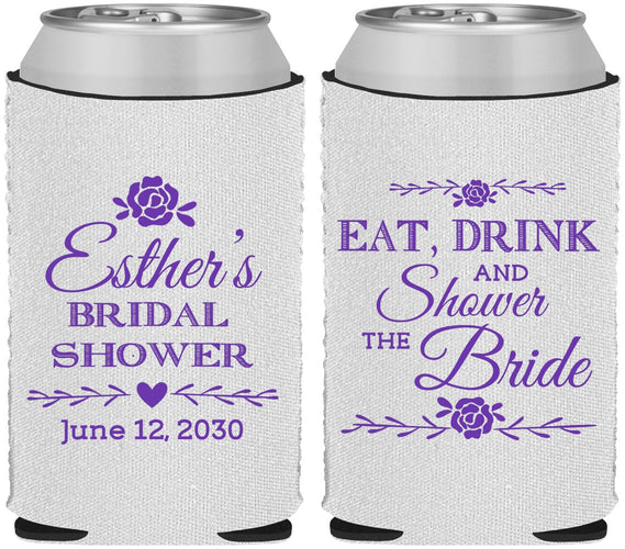 Custom Bridal Shower Neoprene Can Coolers - Eat Drink Shower Bride | 100002