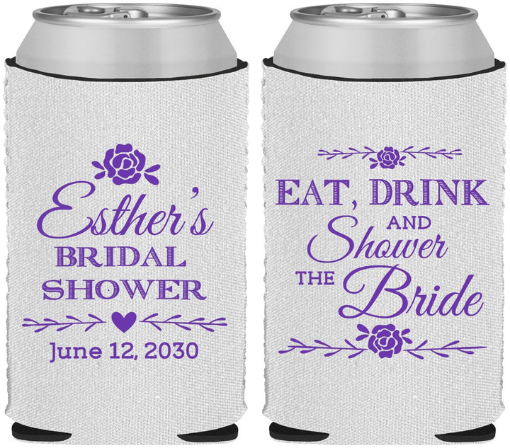 Custom Bridal Shower Neoprene Can Coolers - Eat Drink Shower Bride | 100002